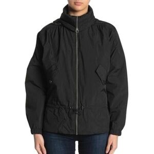 Lucky‎ Brand Missy Black Windbreaker Jacket Drawcord Waist Packable Hood Size M
